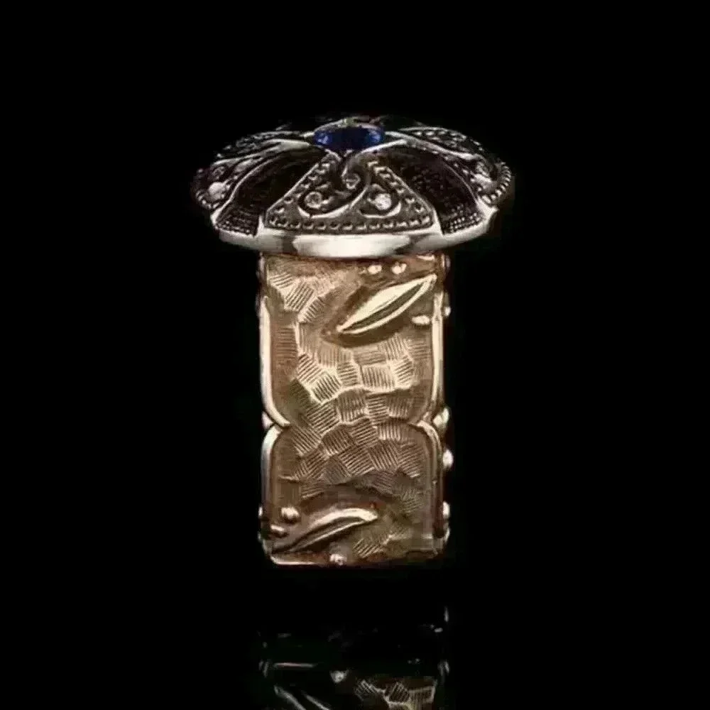 💎 Unisex Black Enamel Signet Ring Rose Gold Blue Fashion Ring, GPMB1486-7